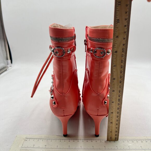 XYD Pink Ultra Fashion Pointed Toe Kitten Low Heels Zipped Rivets Ankle Boots - Picture 5 of 9